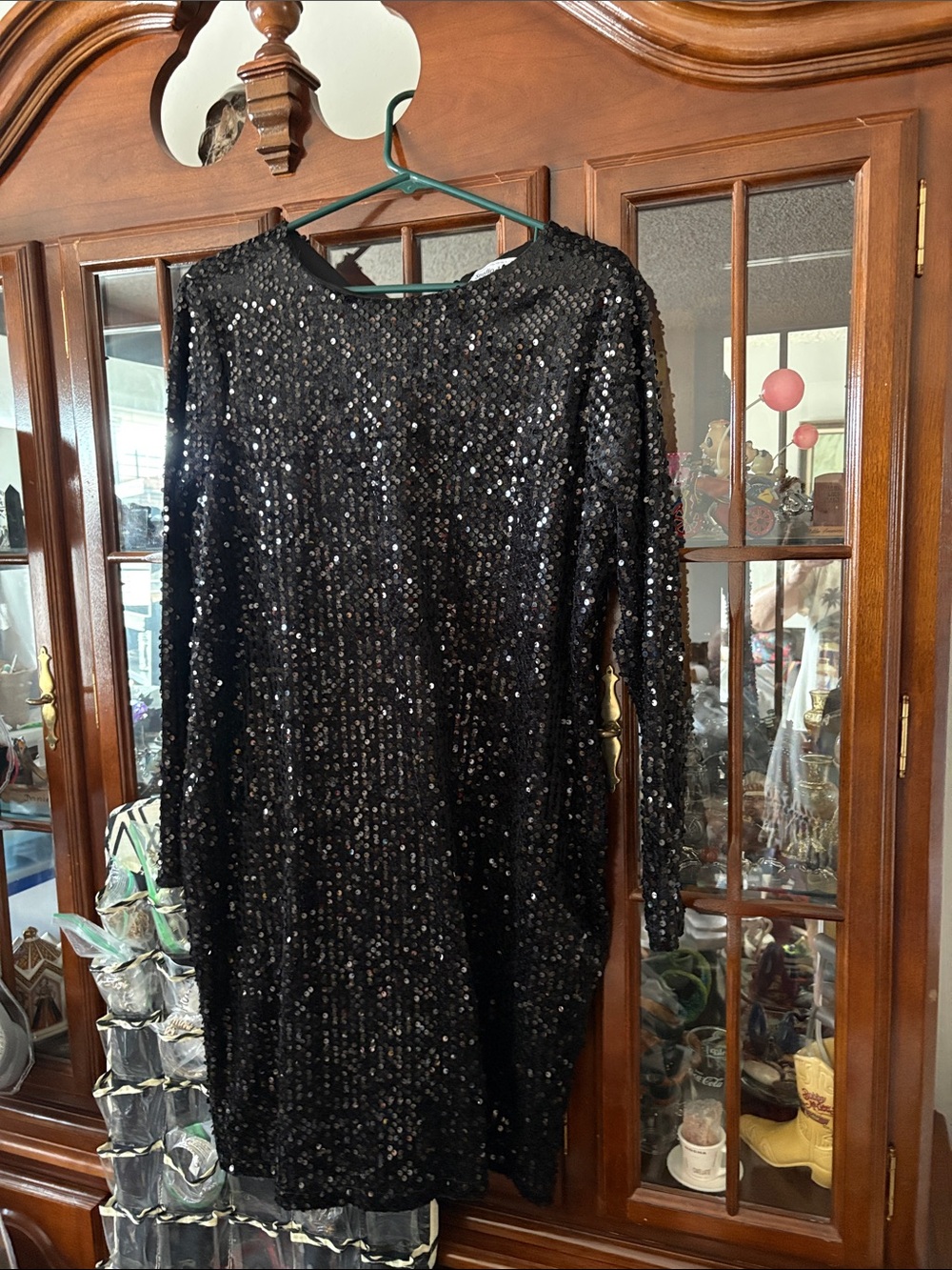 Black Sequin Long Sleeve Shift Dress